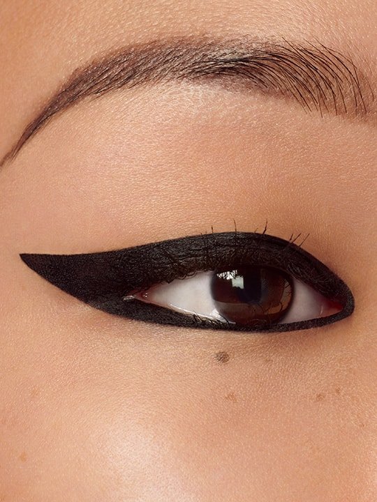 close-up of model wearing a black bold eyeliner look