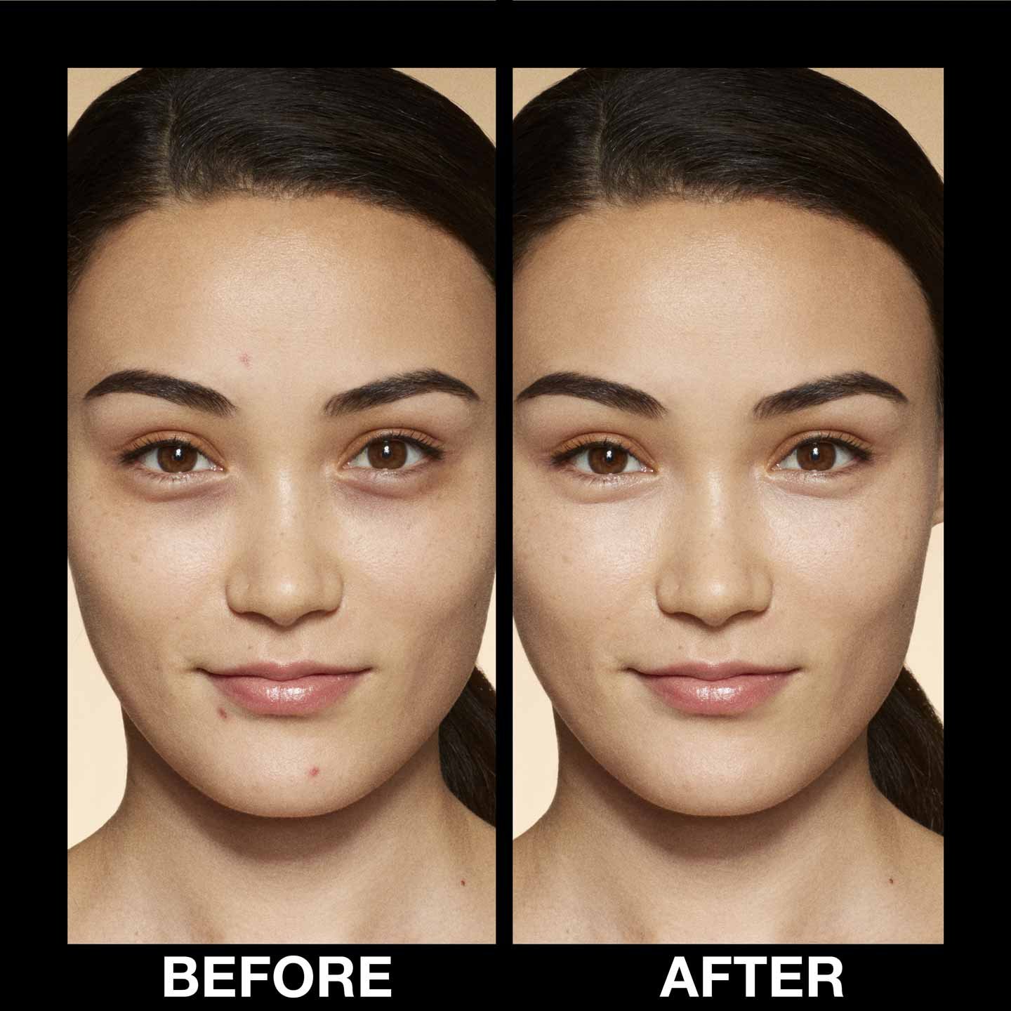 model showcasing how to cover up spots with makeup using concealer 