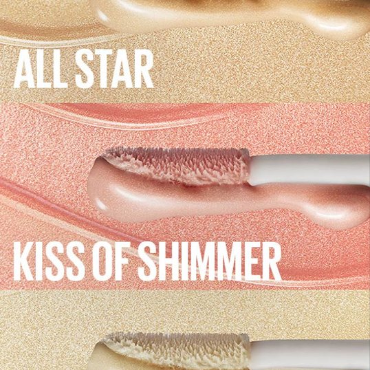A promotional shot for 3 shades of Maybelline’s Sunkisser Highlighter. Shades included: ALL STAR, KISS OF SHIMMER, START STUDDED.